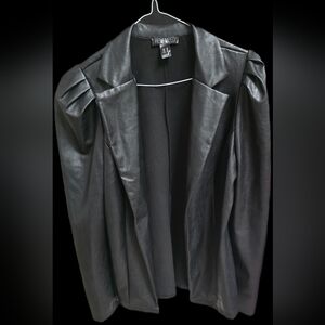 Revamped Black Faux Leather Puff Shoulder Blazer M